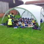 Stopping for lunch during a busy day on the farm!